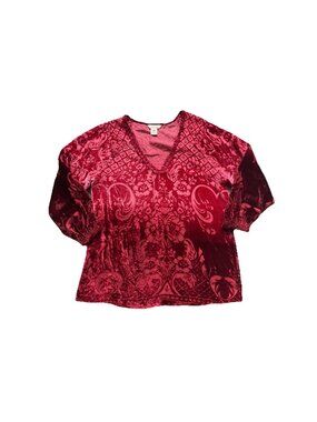Sundance Silk Blend Velvet Burnout Boho Top Red V Neck Blouse Womens M